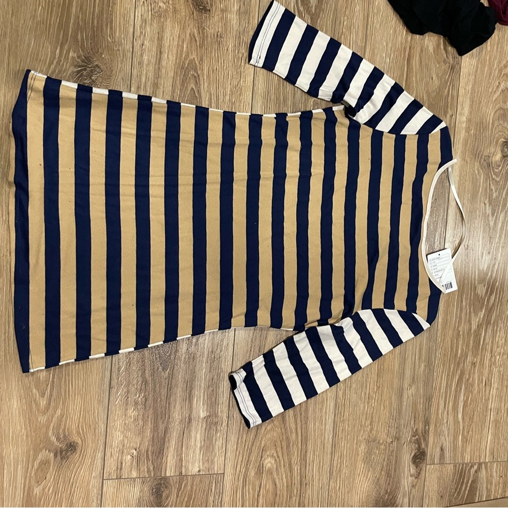 BDG Navy and Tan Striped Blouse